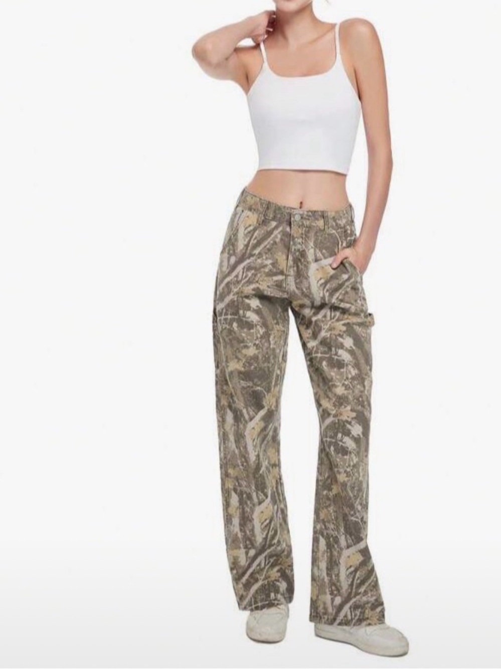 Women's Camouflage Wide-Leg Utility Pants - Taupe/Olive
